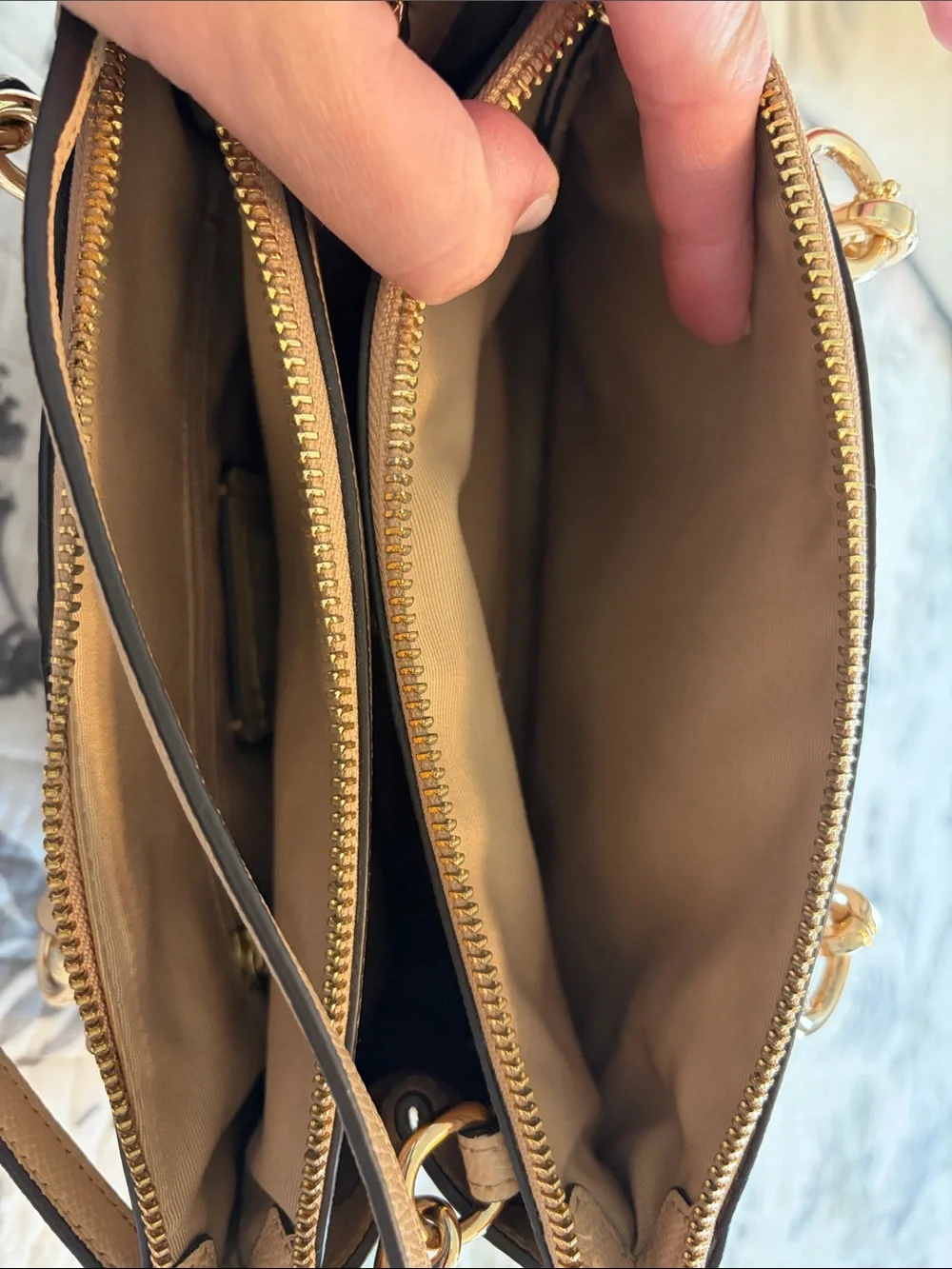 Coach Pebbled Leather Satchel in Beige with Gold Hardware with Matching Wristlet